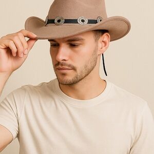 Illuma Taupe Faux Suede Western Cowboy Hat Silver Concho Band NWT